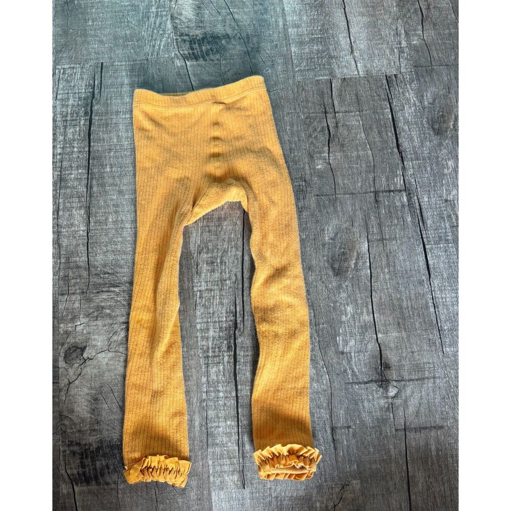 RuffleButts‎ Girls Footless Tights 4T-6 Mustard Yellow Ribbed Ruffle Hem